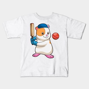 Hamster at Cricket with Cricket bat & Cap Kids T-Shirt